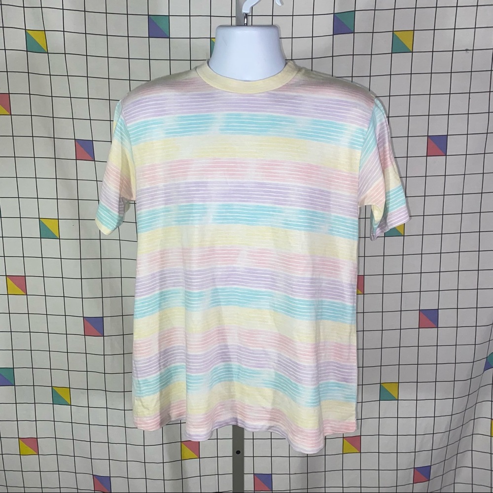 Vintage maternity shirt top pastel stripes with faded look Medium